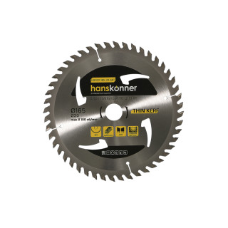Hanskonner H9022-165-20-48T Пильный диск по дереву THIN KERF 165x20 мм, 48 зубьев, Hanskonner Hanskonner H9022-165-20-48T Пильный диск по дереву THIN KERF 165x20 мм, 48 зубьев, Hanskonner