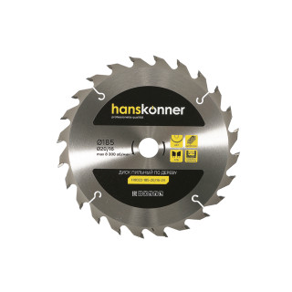 Hanskonner H9022-185-20/16-24 Пильный диск по дереву 185x20/16мм, 24 зубьев, Hanskonner Hanskonner H9022-185-20/16-24 Пильный диск по дереву 185x20/16мм, 24 зубьев, Hanskonner