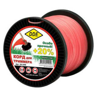 DDE Корд триммерный на катушке DDE Hard line (круг армированный) 2,4 мм х 180 м, серый/красный (241- DDE Корд триммерный на катушке DDE Hard line (круг армированный) 2,4 мм х 180 м, серый/красный (241-