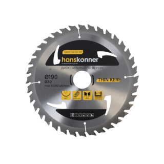 Hanskonner H9022-190-30-36T Пильный диск по дереву THIN KERF 190x30 мм, 36 зубьев, Hanskonner Hanskonner H9022-190-30-36T Пильный диск по дереву THIN KERF 190x30 мм, 36 зубьев, Hanskonner