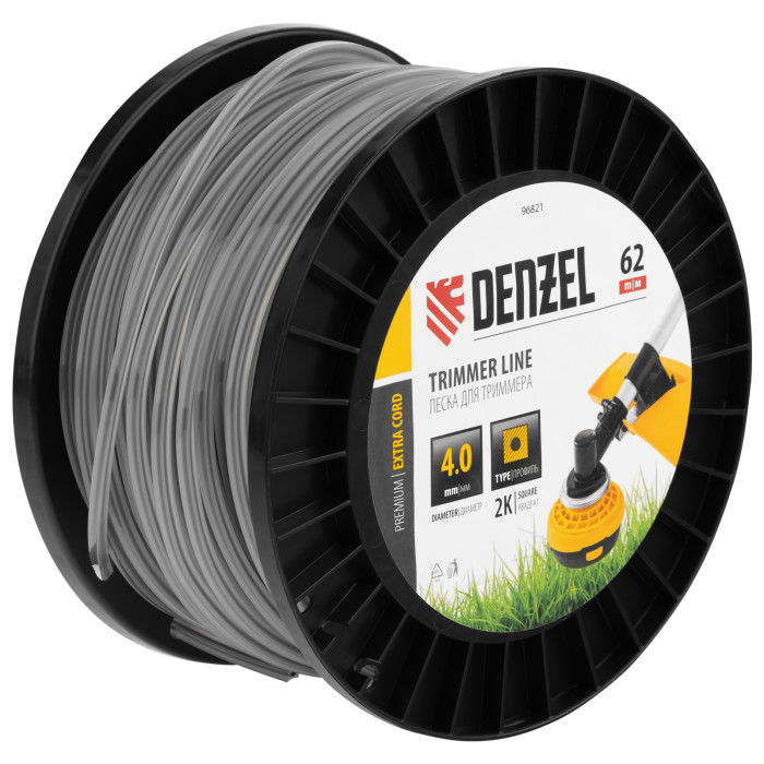 Denzel Леска для триммера двухкомпонентная квадрат, 4,0мм х 62м, на DIN катушке EXTRA CORD// Denzel
