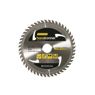 Hanskonner H9022-190-30-48T Пильный диск по дереву THIN KERF 190x30 мм, 48 зубьев, Hanskonner Hanskonner H9022-190-30-48T Пильный диск по дереву THIN KERF 190x30 мм, 48 зубьев, Hanskonner