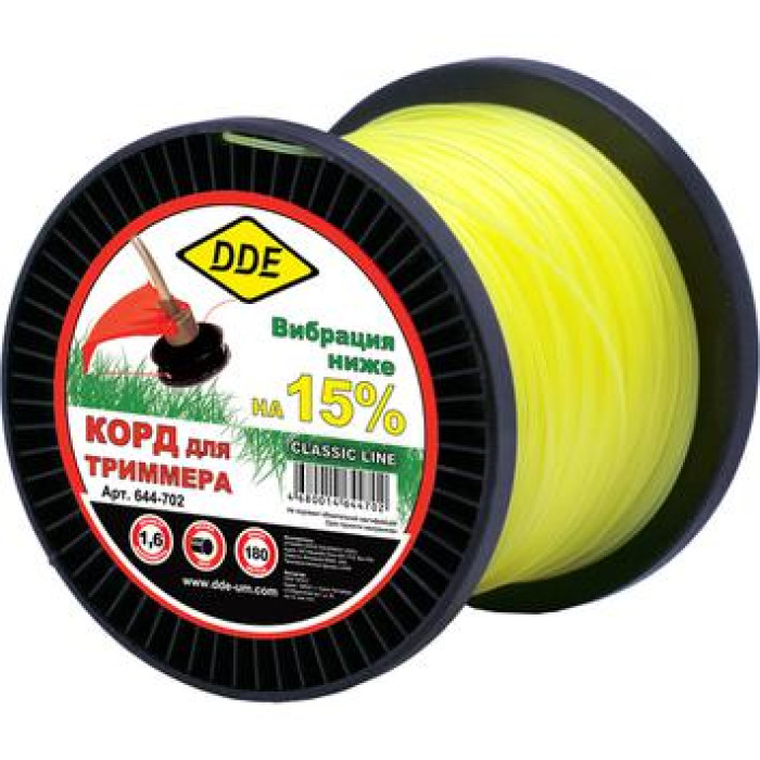 DDE Корд триммерный на катушке DDE Classic line (круг) 1,6 мм х 184 м, желтый (644-702)