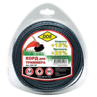 DDE Корд триммерный в блистере DDE Steel rod line (крест витой армированный) 3,0 мм х 56 м, голубой/ DDE Корд триммерный в блистере DDE Steel rod line (крест витой армированный) 3,0 мм х 56 м, голубой/