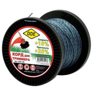 DDE Корд триммерный на катушке DDE Steel rod line (крест витой армированный) 2,0 мм х 126 м, голубой DDE Корд триммерный на катушке DDE Steel rod line (крест витой армированный) 2,0 мм х 126 м, голубой