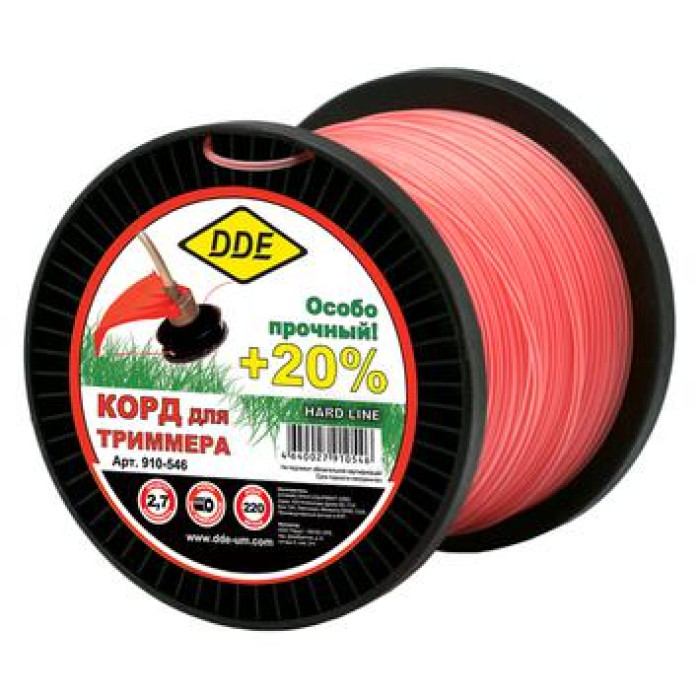 DDE Корд триммерный на катушке DDE Hard line (круг армированный) 2,7 мм х 213 м, серый/красный (910-