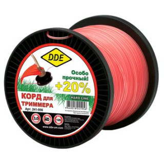 DDE Корд триммерный на катушке DDE Hard line (круг армированный) 3,0 мм х 120 м, серый/красный (241- DDE Корд триммерный на катушке DDE Hard line (круг армированный) 3,0 мм х 120 м, серый/красный (241-