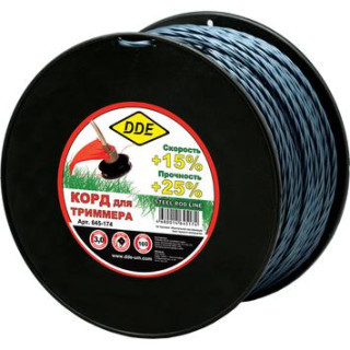 DDE Корд триммерный на катушке DDE Steel rod line (крест витой армированный) 3,0 мм х 167 м, голубой DDE Корд триммерный на катушке DDE Steel rod line (крест витой армированный) 3,0 мм х 167 м, голубой