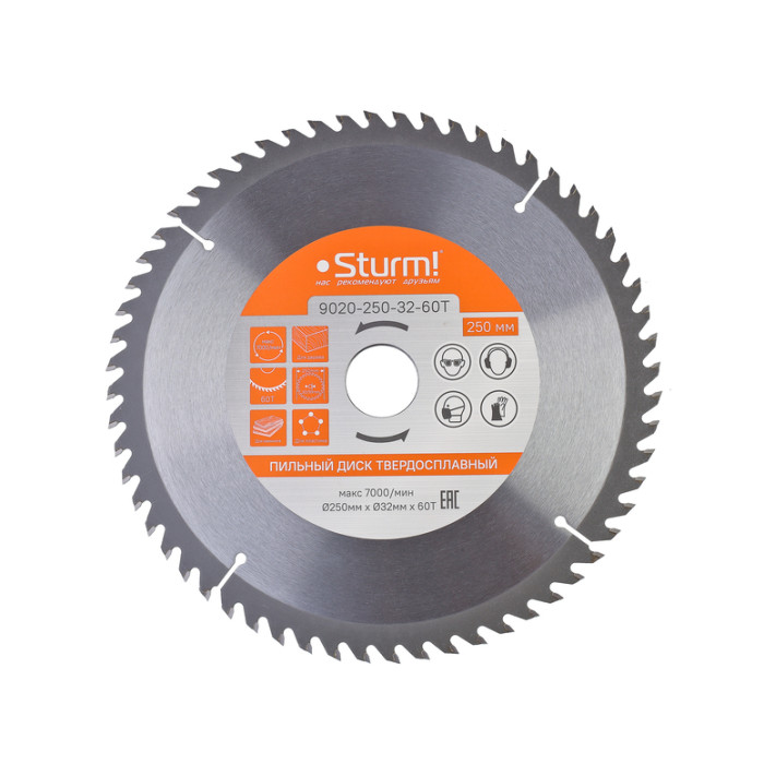 Sturm! 9020-250-32-60T Пильный диск, размер 250x32x60 зубов С ПЕРЕХОД. КОЛЬЦОМ НА 30мм Sturm!