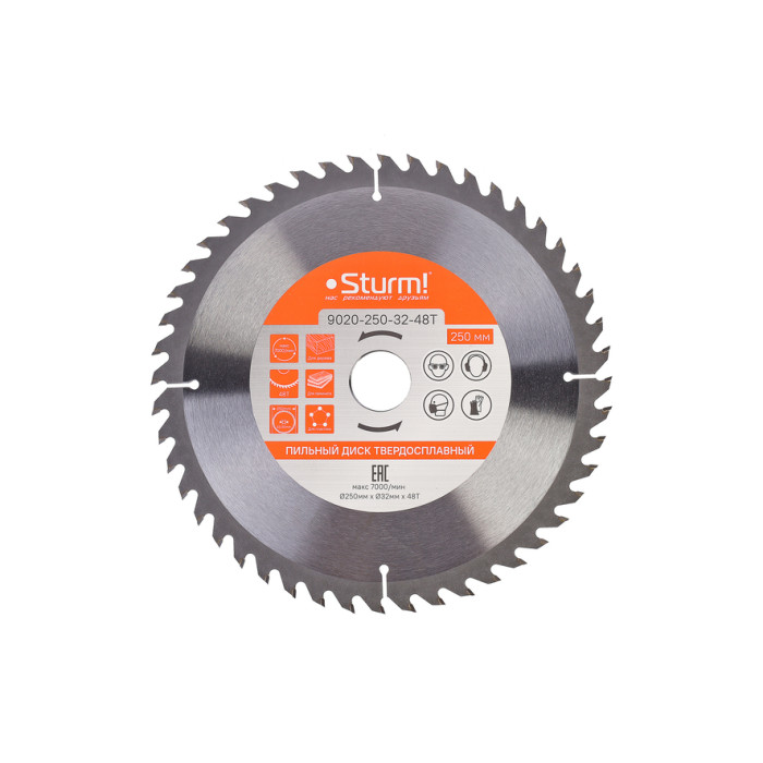 Sturm! 9020-250-32-48T Пильный диск, размер 250х32x48 зубьев С ПЕРЕХОД. КОЛЬЦОМ НА 30мм Sturm!