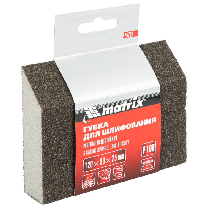 MATRIX Губка для шлифования, 120 х 90 х 25 мм, трапеция, мягкая, P100// Matrix (75730)