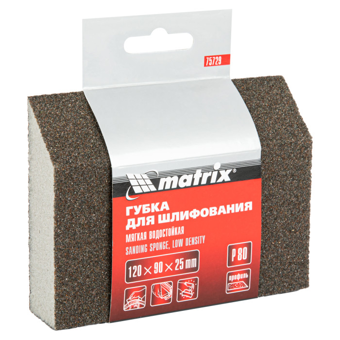 MATRIX Губка для шлифования, 120 х 90 х 25 мм, трапеция, мягкая, P80// Matrix (75 729) — артикул 75729