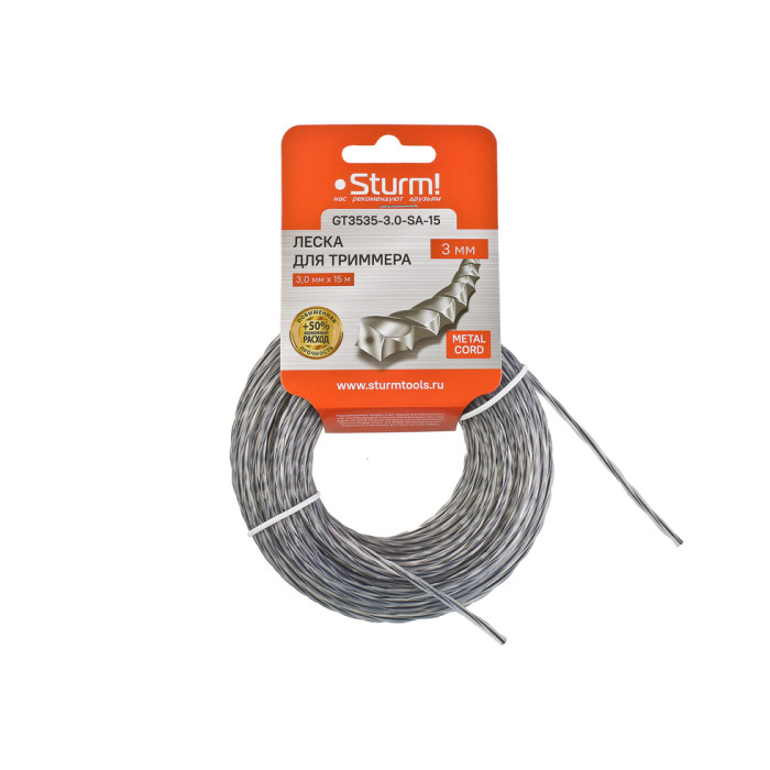 Sturm! GT3535-3.0-SA-15 Леска для триммера, d=3,0 мм, l=15 м, КРУЧЕНЫЙ КВАДРАТ,армиров. картон, Stur