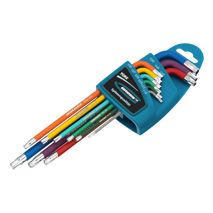 GROSS Набор ключей имбусовых TORX-TT, 9 шт: T10-T50, магнит, S2, экстра-длин., хром/краска 9 шт.// G — артикул 16402
