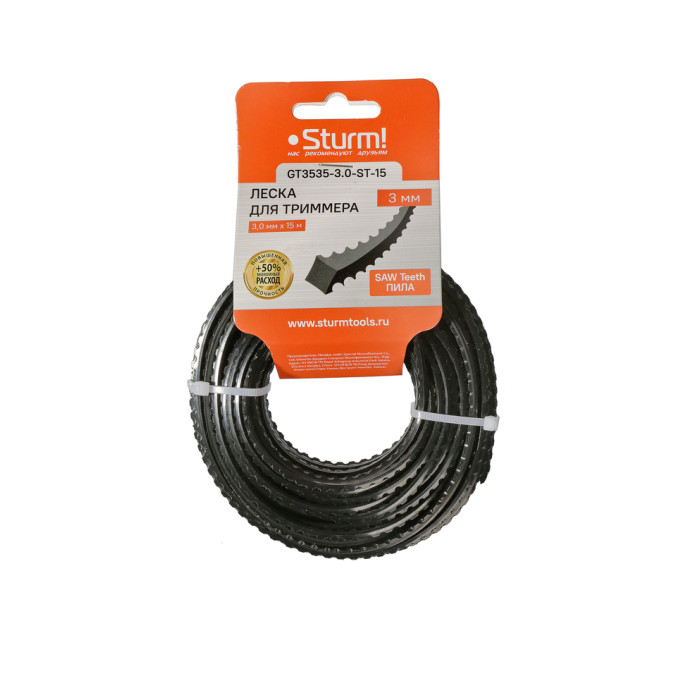 Sturm! GT3535-3.0-ST-15 Леска для триммера, d=3.0 мм, l=15м, ПИЛЬНЫЙ ЗУБ, черный,картон,Sturm!