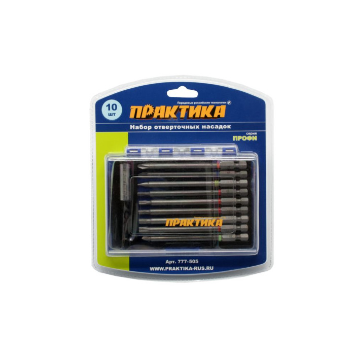 ПРАКТИКА Набор бит ПРАКТИКА "Профи" 10шт, 100 мм, PH, PZ, SL, Torx, Tri-Wing, держатель 75 мм, кас — артикул 777-505