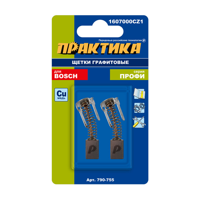 ПРАКТИКА Щетка графитовая ПРАКТИКА для BOSCH (аналог 1607000CZ1) с пружиной, 4,7x8x11 мм (790-755) (