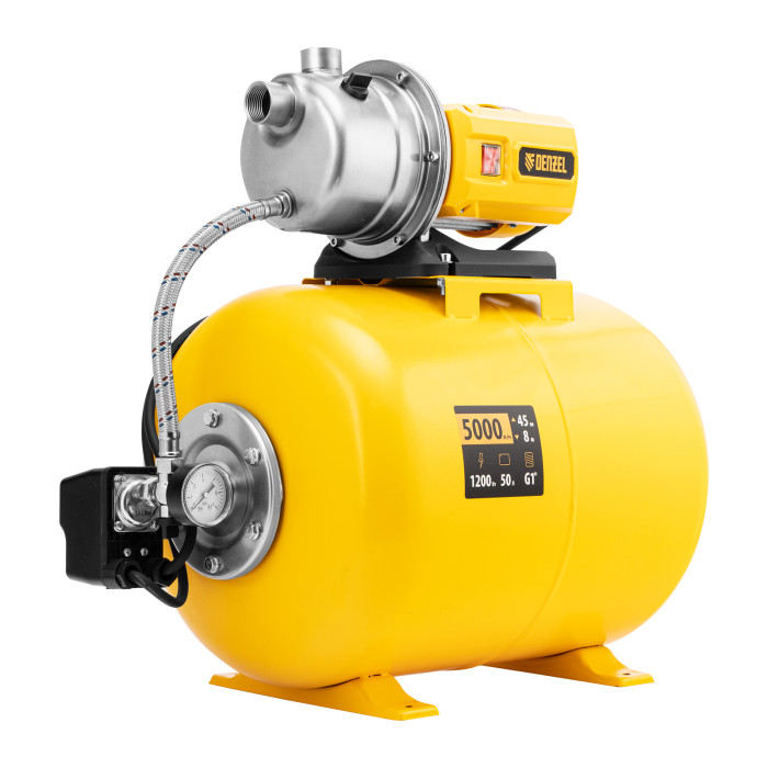Насосная станция WPS1200-50S, 1200 Вт, напор 45 м, 5000 л/ч, ресивер 50 л, нержавейка Denzel — артикул 99104