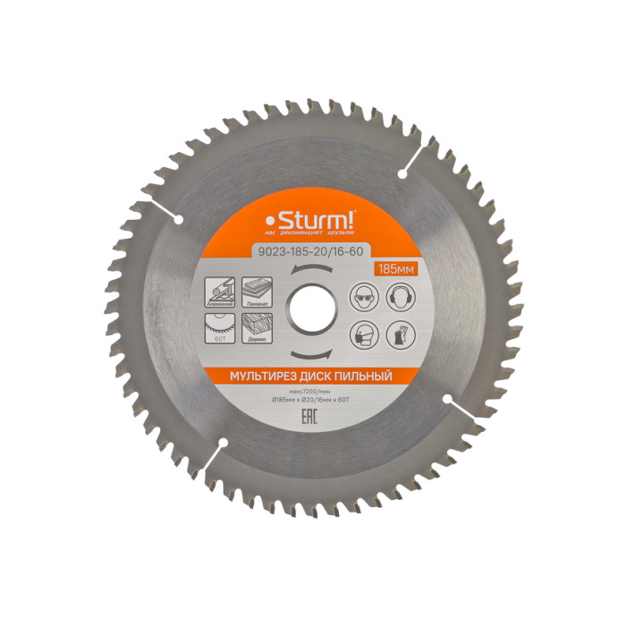 Sturm! 9023-185-20/16-60 Пильный диск, размер 185x20/16x60 зубьев Мульти рез Sturm!